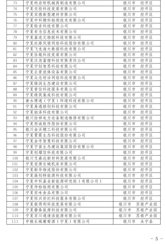 自治区工业和信息化厅关于公布宁夏回族自治区2022年度创新型中小企业名单的公告5