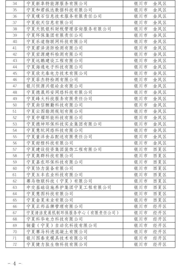 自治区工业和信息化厅关于公布宁夏回族自治区2022年度创新型中小企业名单的公告4